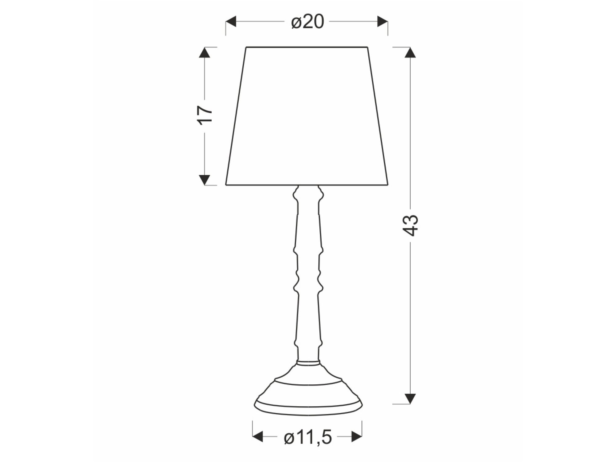 Lampa stołowa Omevio 43 cm z abażurem rysunek wymiarowy