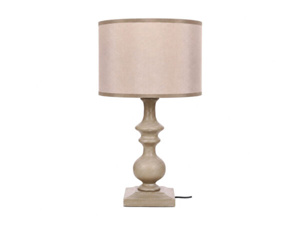 Lampa stołowa Omevio ciemnoszara z beżowym abażurem na białym tle