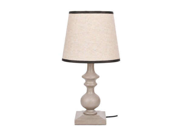 Lampa stołowa Omevio 40 cm szara z jasnym abażurem na białym tle