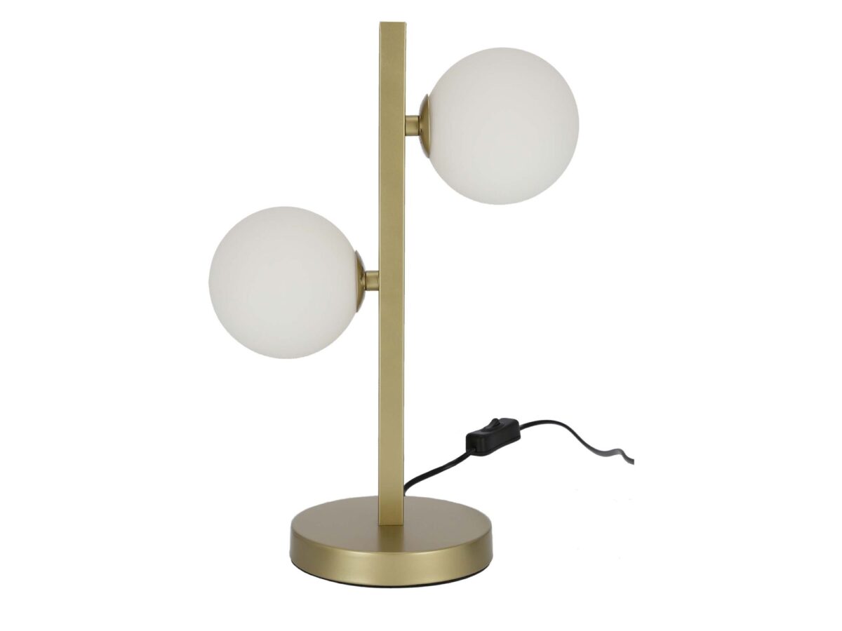 Lampa stołowa 2-punktowa z kulistymi kloszami Omidano 42 cm mosiądz