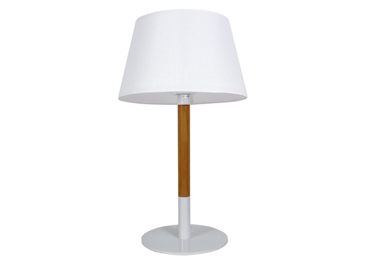 Lampa stołowa Omolina biała z drewnianym akcentem 60 cm