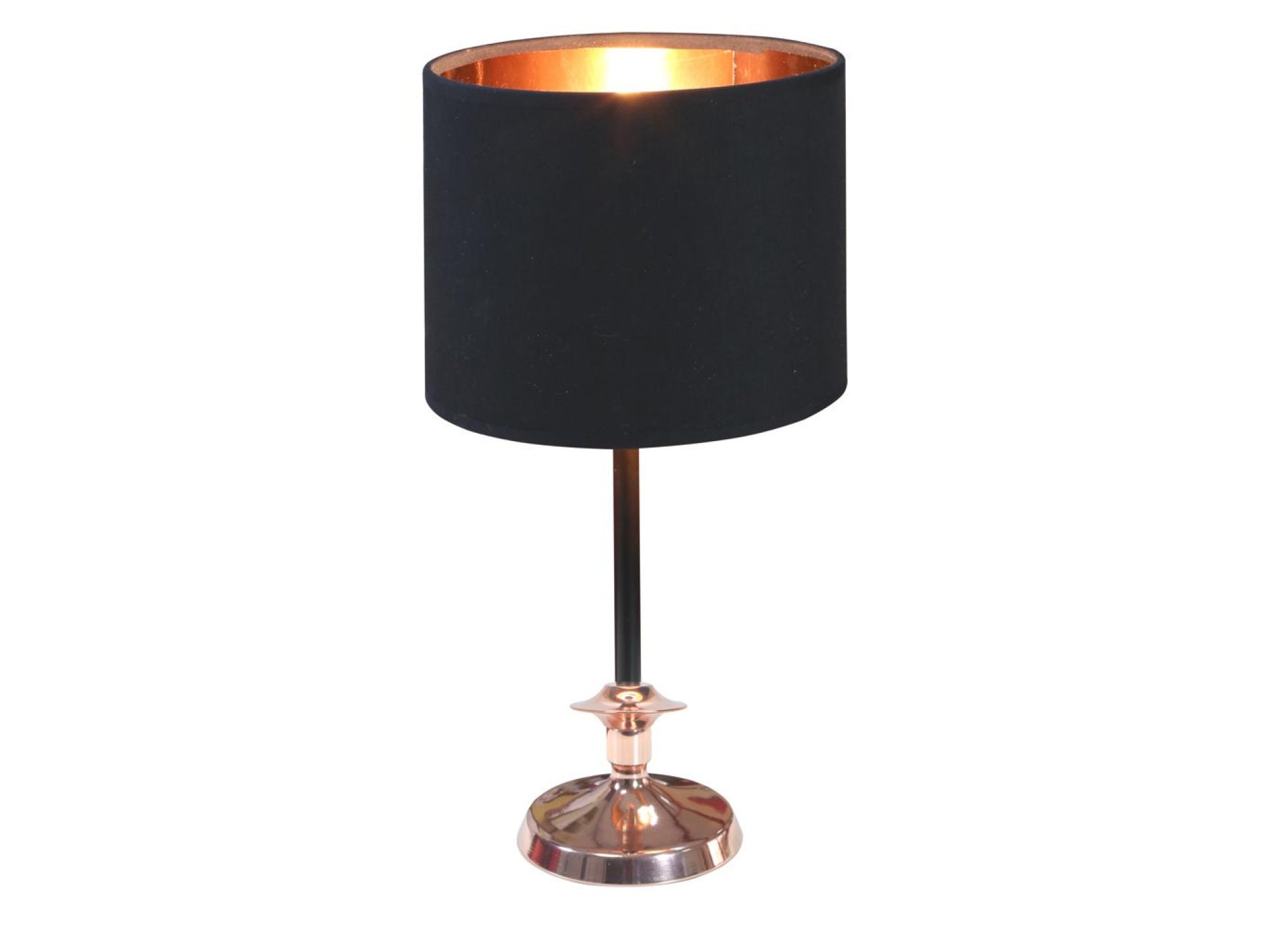 Lampa stołowa Orionia czarna z miedzianą podstawą i abażurem