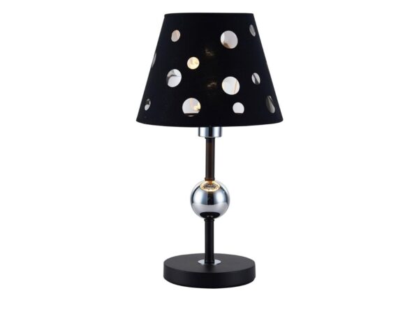 Czarna lampa stołowa Perasano z abażurem w okrągłe otwory