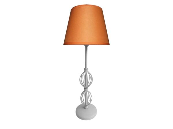 Lampa stołowa Peromia z pomarańczowym abażurem i srebrzystą stalową podstawą ozdobioną dwiema rozetami