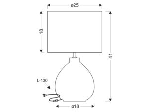 Miniaturka 1 - Lampa stołowa Peronela rysunek wymiarowy wysokość 41 cm i średnica abażuru 25 cm