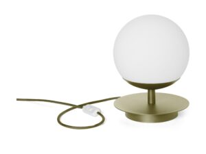 Miniaturka 10 - Oliwkowa lampa stołowa PLAAT ST na białym tle – widok całej oprawy