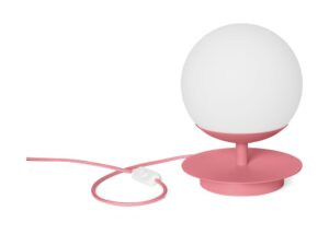 Miniaturka 11 - Różowa lampa stołowa PLAAT ST na białym tle – widok całej oprawy