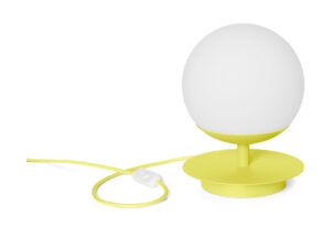 Miniaturka 12 - Żółta lampa stołowa PLAAT ST na białym tle – widok całej oprawy