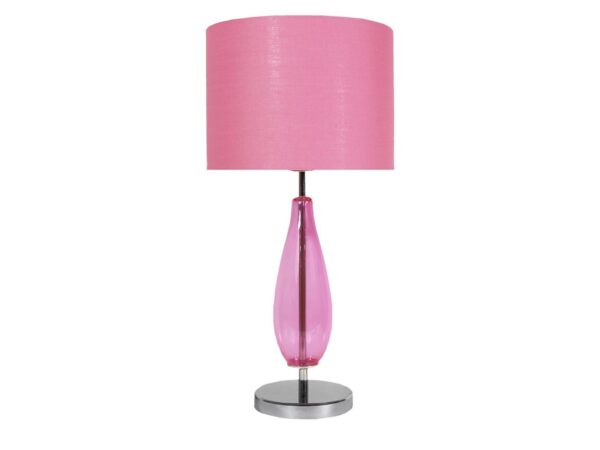 Lampa stołowa Romatona z różowym abażurem i różową szklaną podstawą