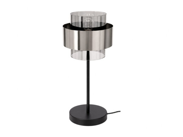 Lampa stołowa Salidena czarna z niklem satynowym i dymionym szkłem