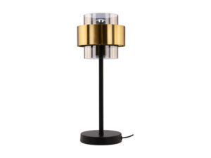 Miniaturka 3 - Lampa stołowa Salidena czarna ze złotym pierścieniem i przydymionym szklanym kloszem