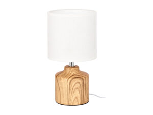 Miniaturka 2 - Lampa stołowa Salimia z białym abażurem i brązową ceramiczną podstawą imitującą drewno