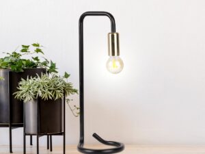 Miniaturka 1 - Czarno-złota lampa Saloda na drewnianej komodzie z roślinami