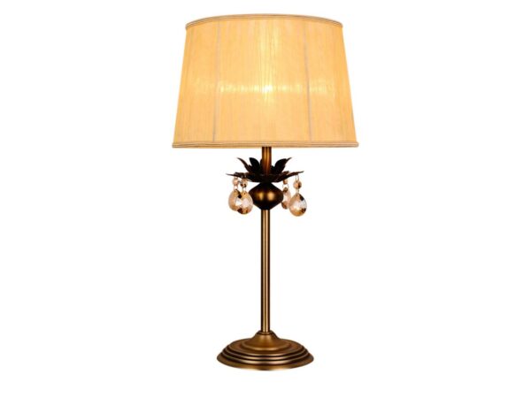 Lampa stołowa Savodia patyna z kremowym abażurem i kryształkami na białym tle