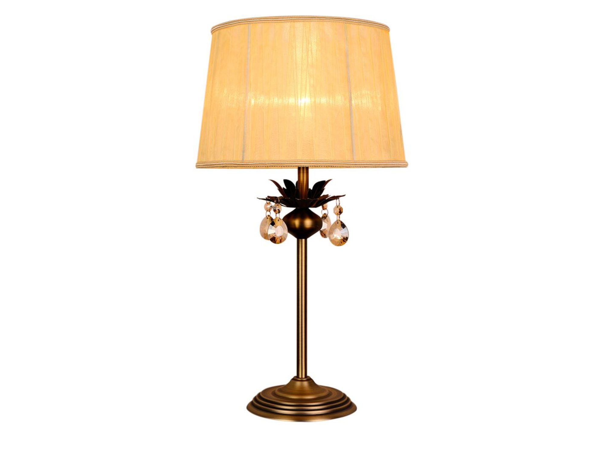 Lampa stołowa Savodia patyna z kremowym abażurem i kryształkami na białym tle