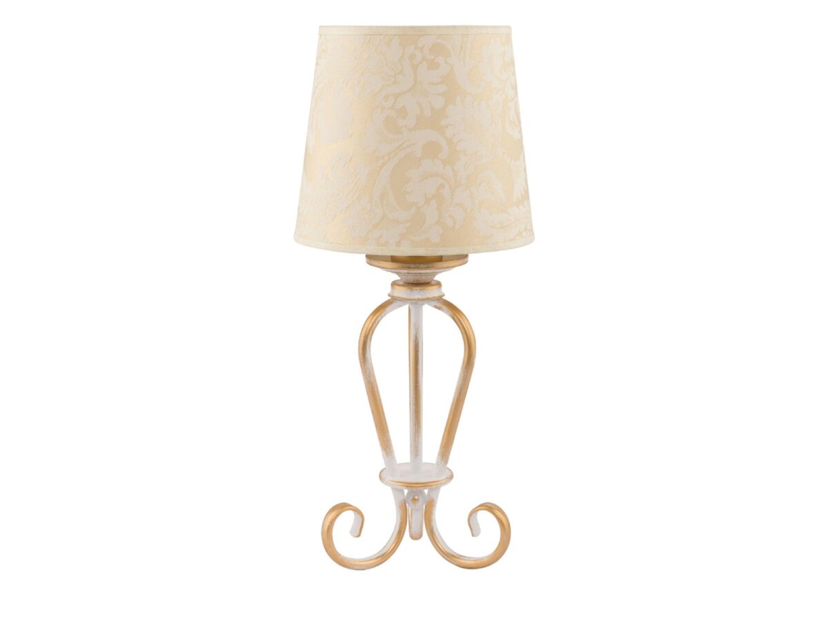 Lampa stołowa Sofia z wzorzystym abażurem – złota i biała