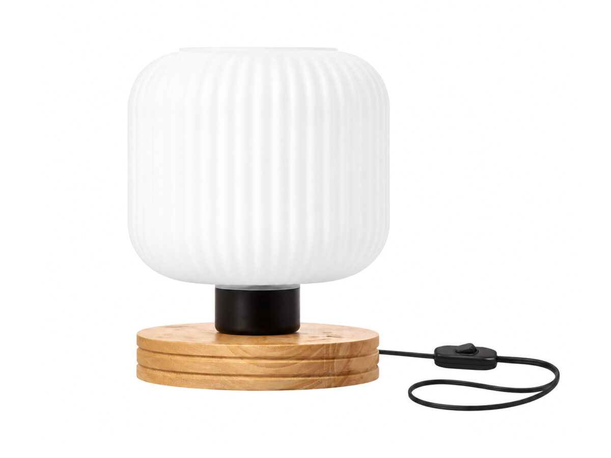 Lampa stołowa Talamo 18 cm z białym kloszem, czarny / drewno