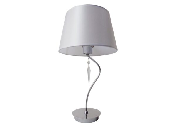 Lampa stołowa Terinia z białym abażurem i chromowaną wygiętą podstawą