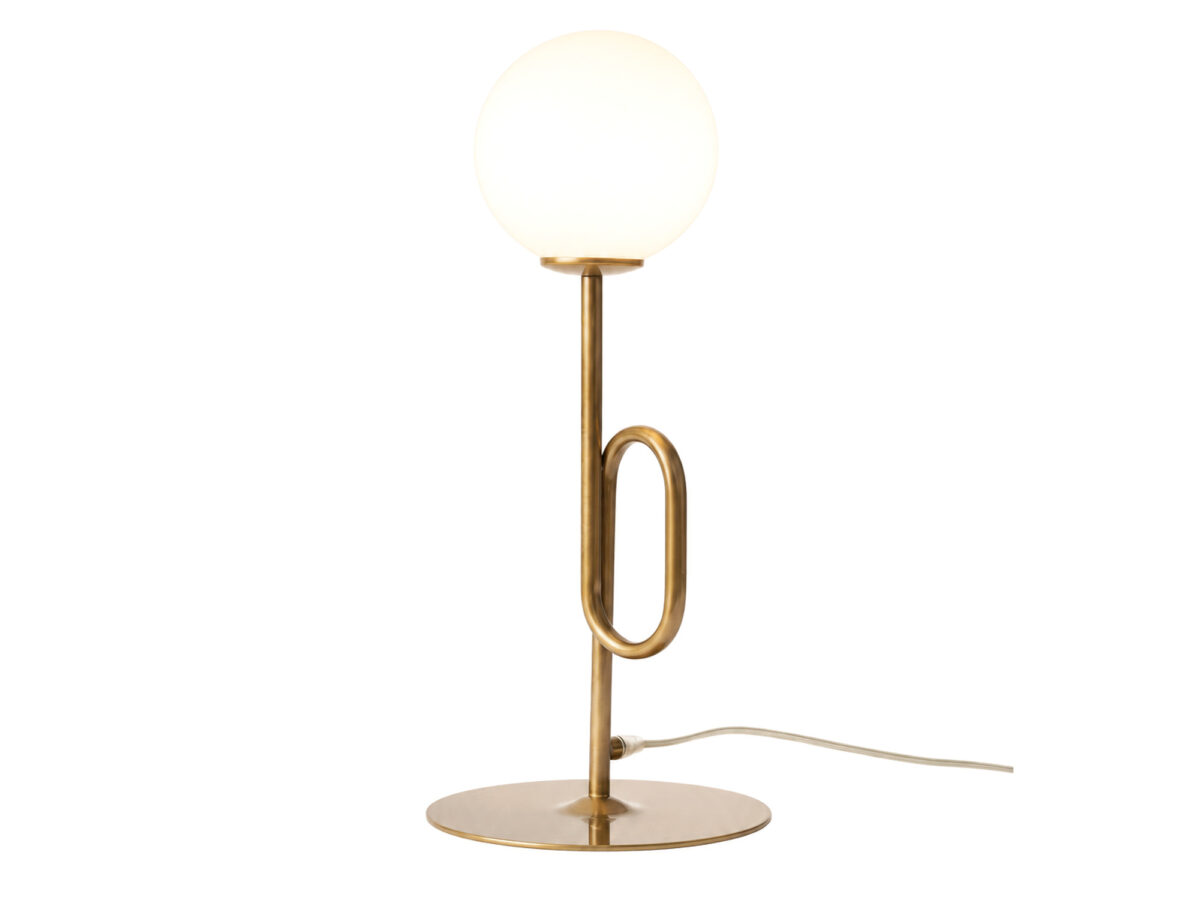 Lampa stołowa Tes złota z białą szklaną kulą G9