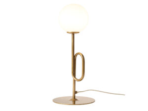 Miniaturka 2 - Lampa stołowa Tes złota z białą szklaną kulą G9 na białym tle