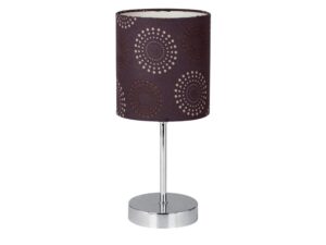 Miniaturka 1 - Lampa stołowa Torena brązowy abażur ze wzorem kół i chromowaną podstawą