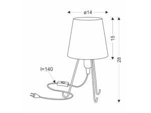 Miniaturka 5 - Rysunek wymiarowy różowej lampy Uledino o wysokości 28 cm