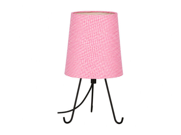 Lampa stołowa Uledino z różowym abażurem w kratkę na czarnych nóżkach