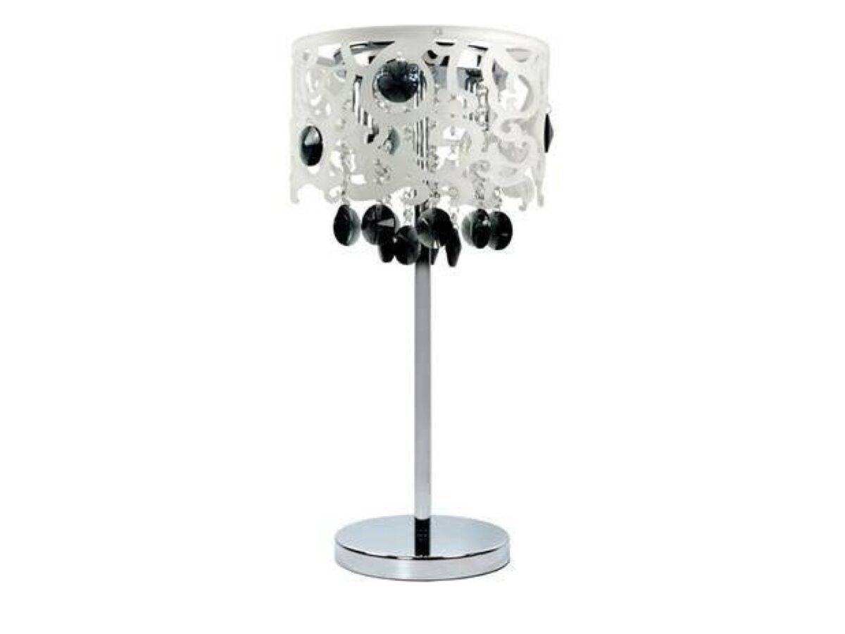 Lampa stołowa Uliveta 63 cm z ażurowym abażurem chrom i czerń