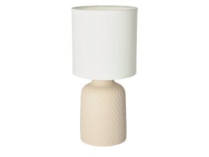 Miniaturka 2 - Beżowa lampa Velisio z białym abażurem – drugie ujęcie na białym tle