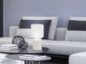 Miniaturka 4 - Biała lampa stołowa Velisio w aranżacji wnętrza