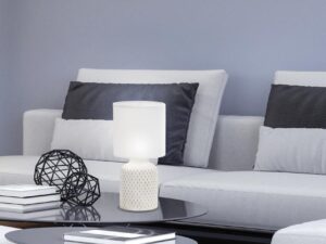 Miniaturka 5 - Biała lampa stołowa Velisio w salonie