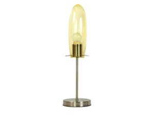 Miniaturka 2 - Smukła lampa stołowa Venedo z żółtawym szklanym kloszem i satynową metalową stopą