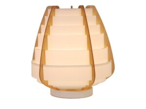Miniaturka 5 - Beżowa lampa stołowa Venosia z drewnianymi łukami i warstwowymi panelami
