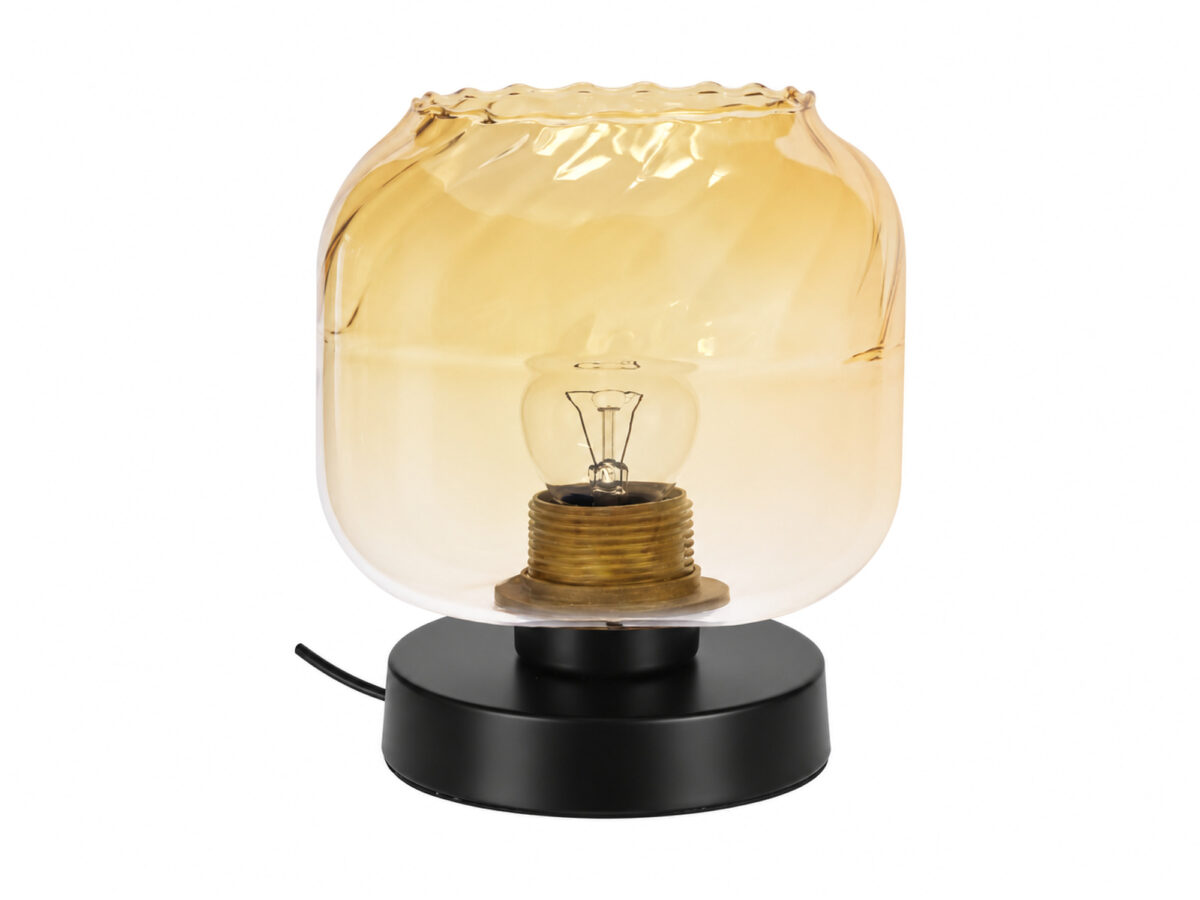 Lampa stołowa Zarasio czarna z bursztynowym kloszem 18 cm