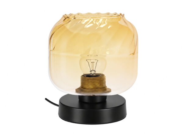 Lampa stołowa Zarasio z czarną podstawą i bursztynowym szklanym kloszem