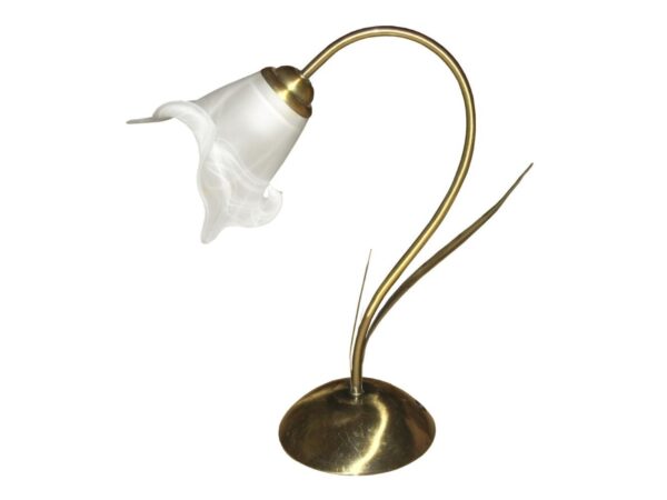Lampa stołowa Zelorela z patynowaną podstawą i szklanym kloszem w kształcie kwiatu