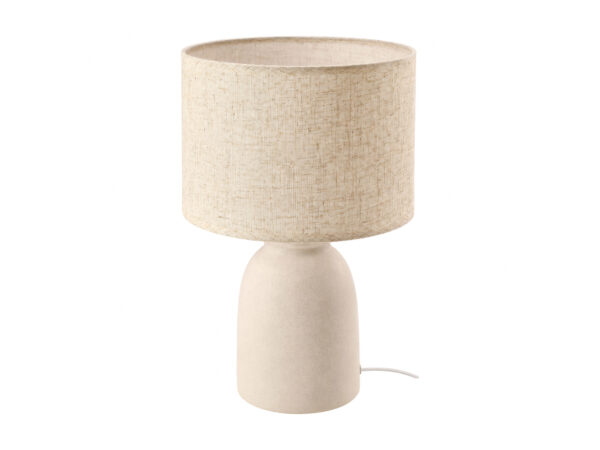 Lampa stołowa Zenemia z beżową ceramiczną podstawą i jasnym abażurem