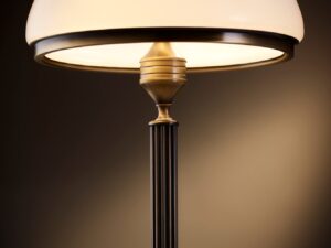 Miniaturka 3 - Lampa stołowa Zeus z podświetlonym białym szklanym kloszem na ciemnym tle