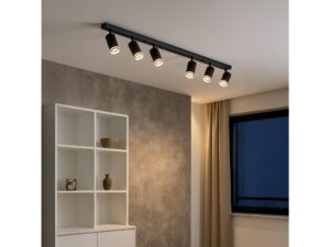 Miniaturka 4 - Czarna lampa z sześcioma reflektorami GU10 nad regałem