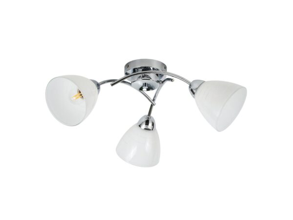 Lampa sufitowa Alevena 3-punktowa chrom, trzy szklane klosze na białym tle