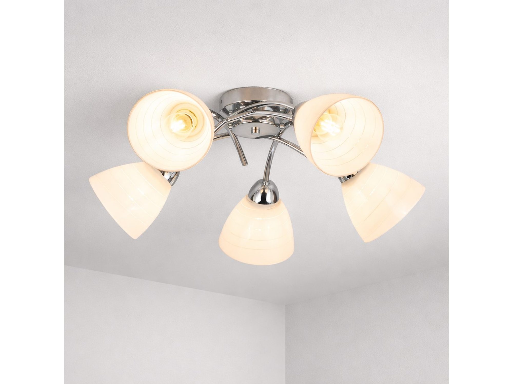 Lampa Alevena 5-punktowa chrom z rozświetlonymi szklanymi kloszami