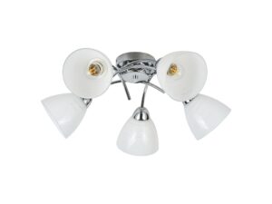 Miniaturka 6 - Lampa sufitowa Alevena 5-punktowa chrom, pięć szklanych kloszy na białym tle