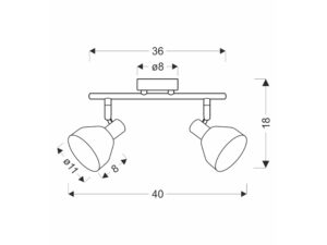 Miniaturka 1 - Lampa sufitowa Alosora schemat wymiarowy szerokość 40 cm wysokość 18 cm