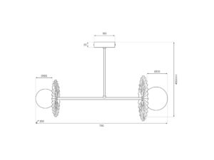 Miniaturka 8 - Rysunek wymiarowy lampy Amalina 2xG9, szerokość 70 cm i wysokość 45 cm