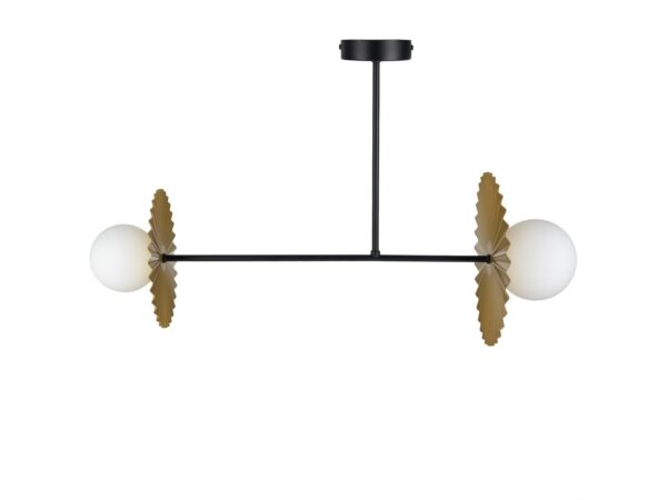 Lampa sufitowa Amalina 2xG9 czarno-złota z opalowymi kulami na białym tle
