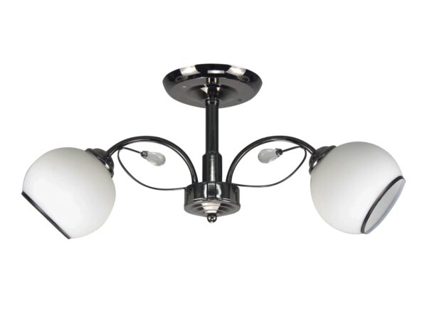 Lampa sufitowa Amilio czarna perłowa z dwoma białymi szklanymi kloszami