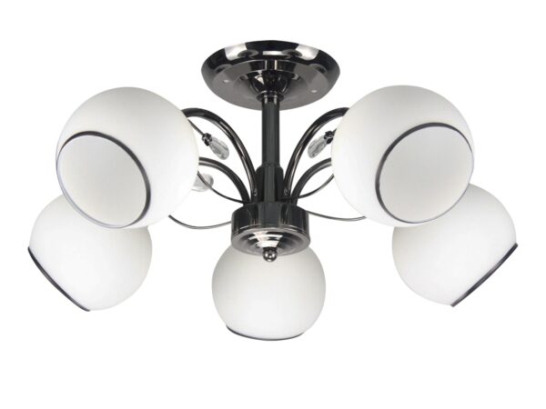 Lampa sufitowa Amilio czarna z pięcioma białymi kulistymi kloszami