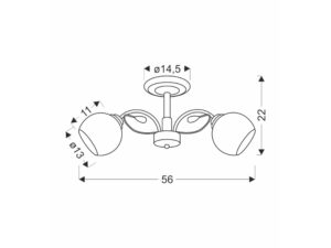 Miniaturka 1 - Lampa Amilio dwa białe klosze rysunek wymiarowy 56 na 22 cm