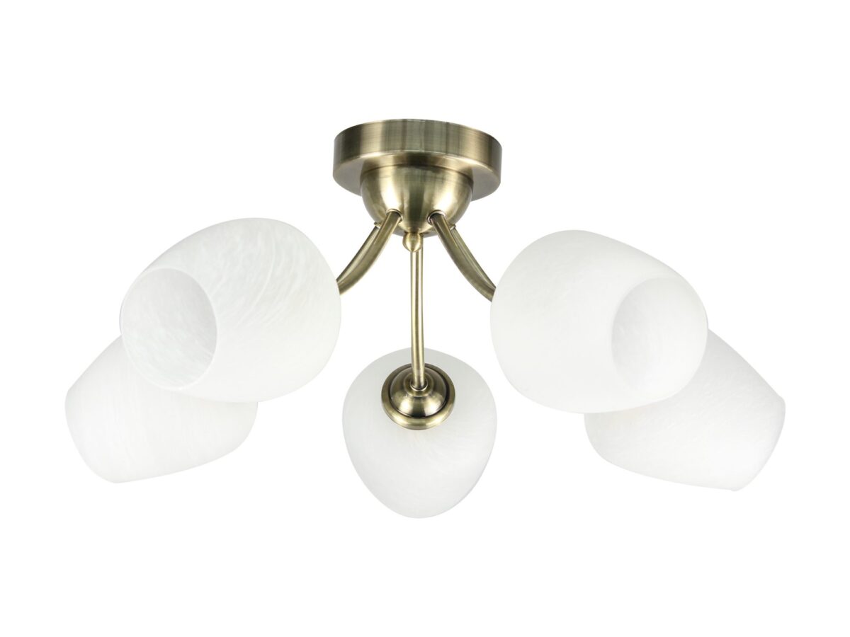 Lampa sufitowa Arinira 5-punktowa patyna białe klosze