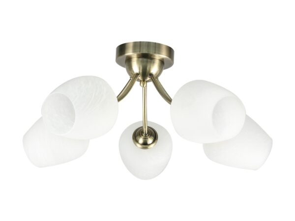 Lampa sufitowa Arinira pięciopunktowa w kolorze patyny z białymi kloszami